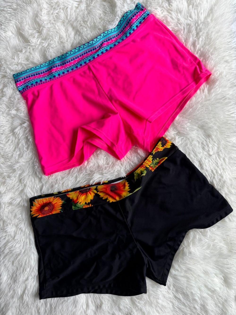 2pack XL Women's Stretch Swim Boyshorts - Hot Pink & Black Sunflower Trim Booty